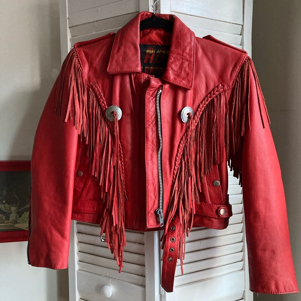 Red Vintage leather fringe jacket
